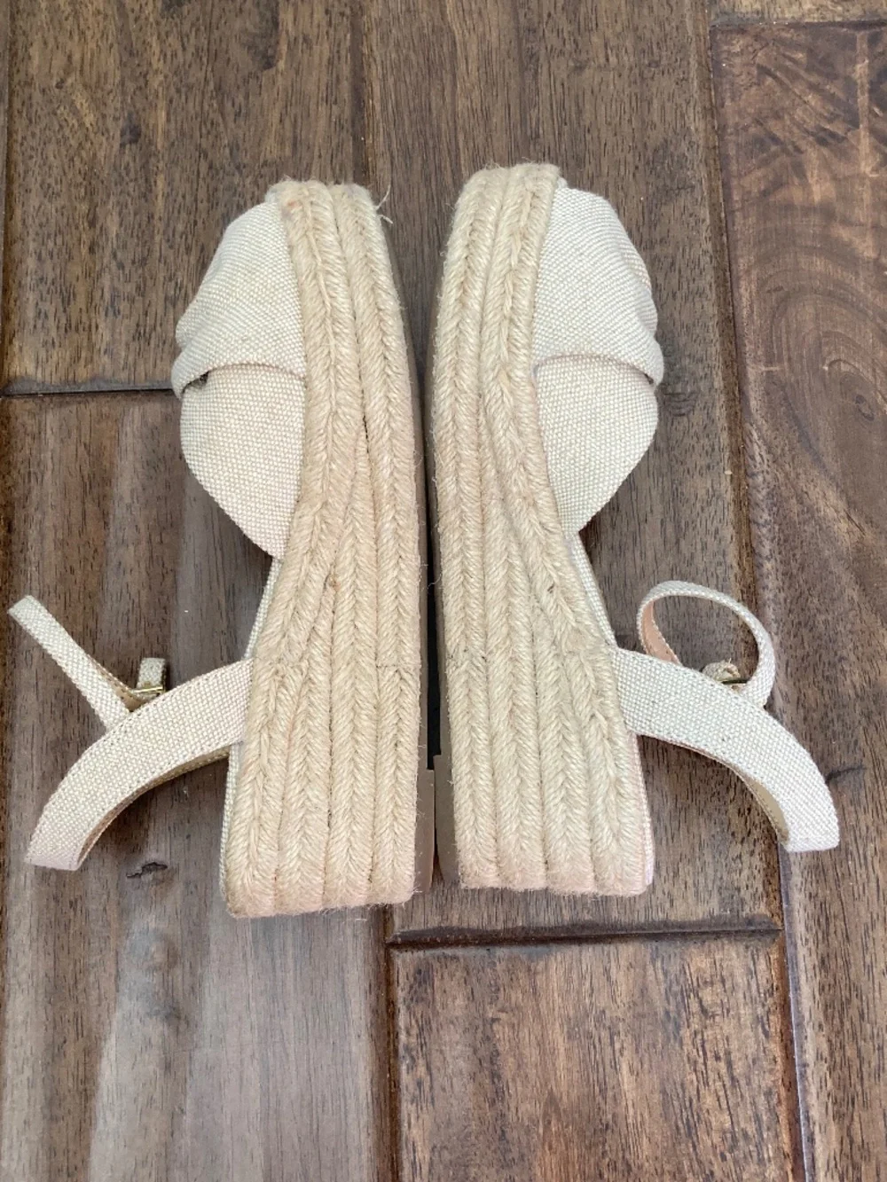 Talbots Pamela Twist Canvas Espadrille Wedges Beige sz 6 Coastal Nautical